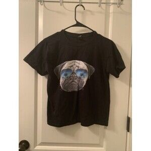 Anvil Boys Short SleeveT-Shirt Tee Dog with Sunglasses Size M Black